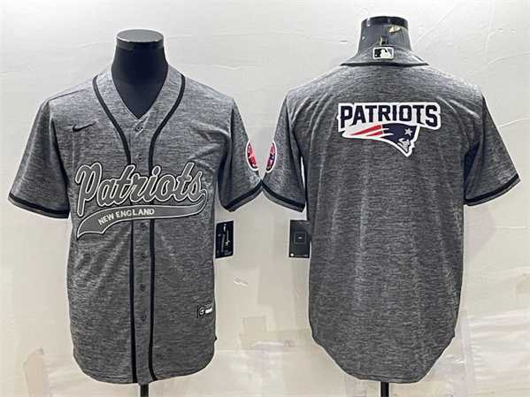 Men%27s New England Patriots Gray Team Big Logo With Patch Cool Base Stitched Baseball Jersey->new england patriots->NFL Jersey